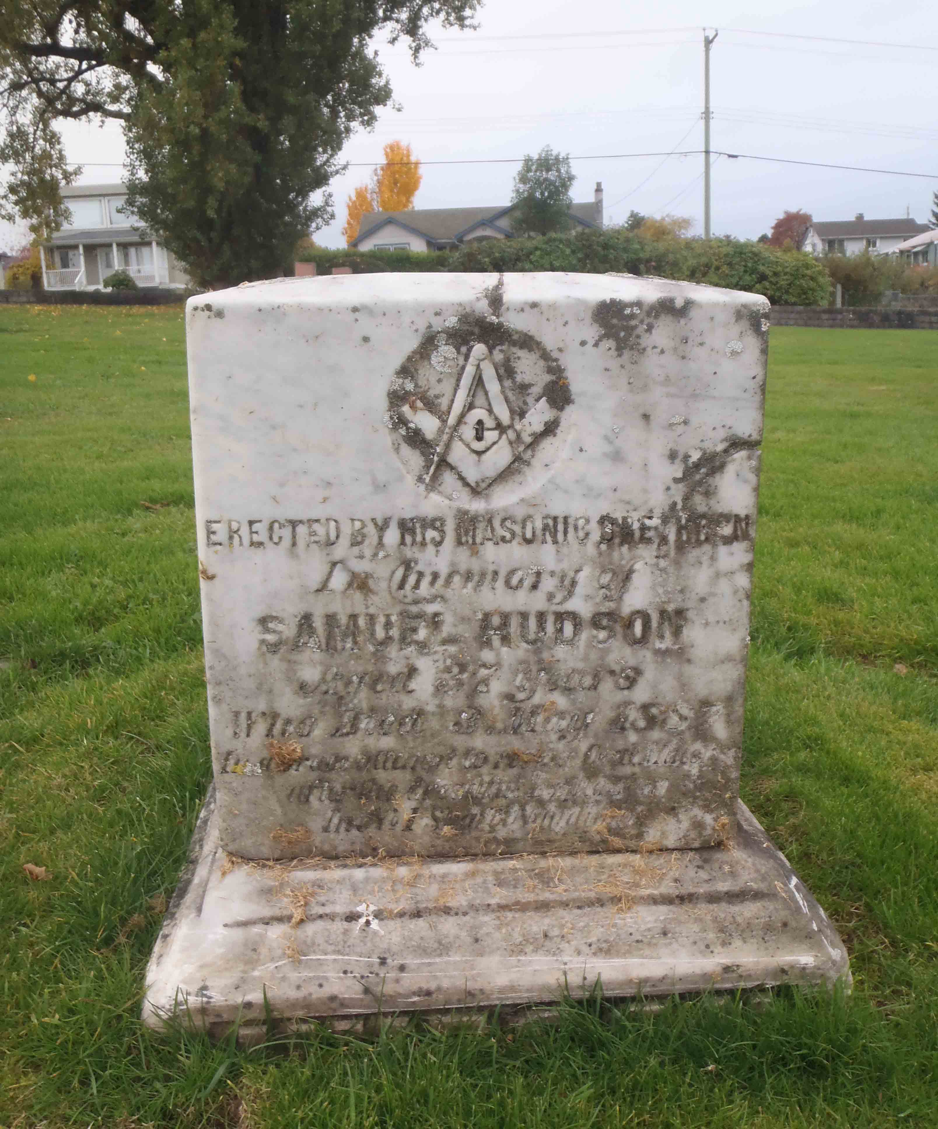 Samuel Hudson tombstone, Bowen Road cemetery, Nanaimo, B.C.